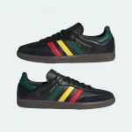 adidas Samba OG 經典黑三彩條紋復古鞋，雙鞋側面展示