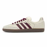 adidas Samba OG 奶油白酒紅復古德訓休閒鞋，完整側面及三條紋設計