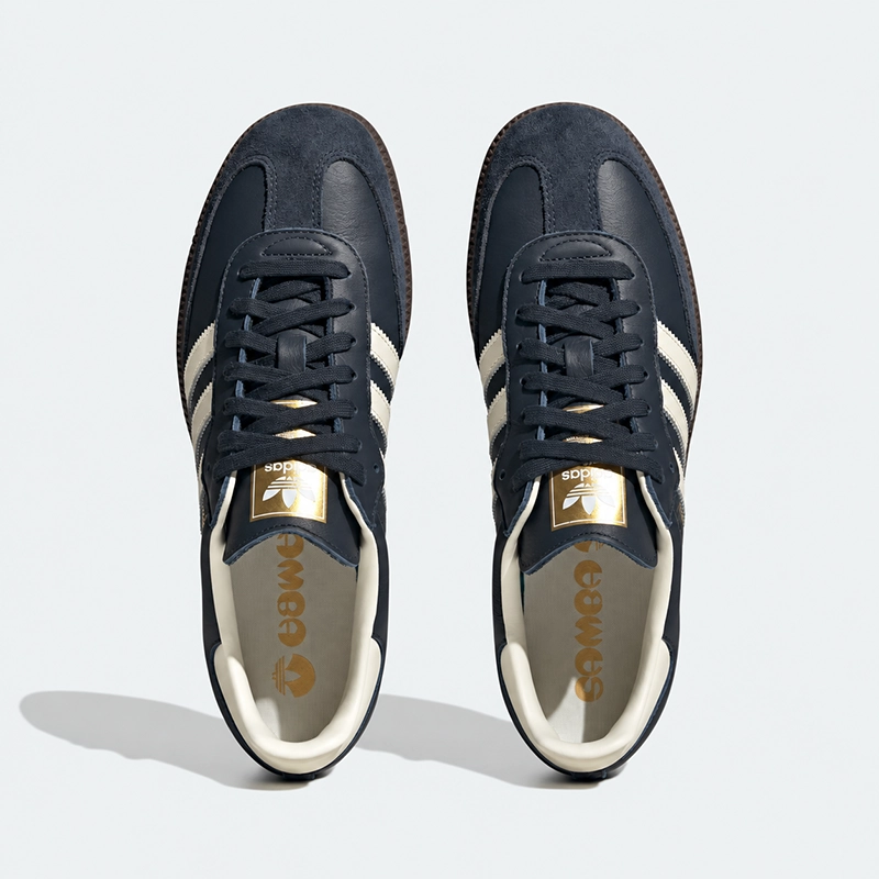 ADIDAS SAMBA OG 海軍藍奶油色俯視