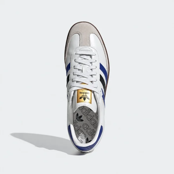 adidas Samba OG 白藍黑鞋款，棕色橡膠外底及防滑紋路