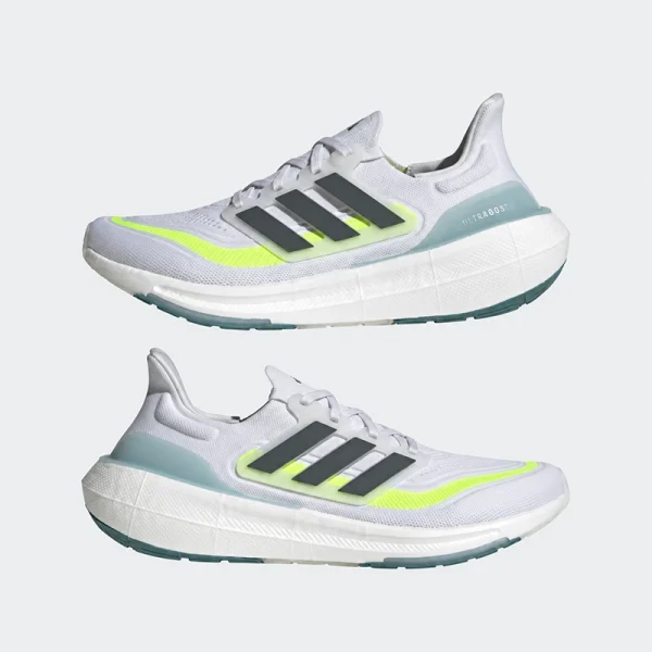 adidas Ultraboost Light 白灰螢光綠慢跑鞋雙鞋側面展示